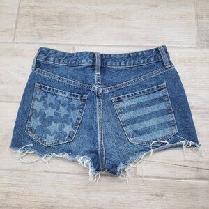 Old Navy Jean Shorts Women's Stars and Stripes Patriotic Raw Hem Medium Wash 4